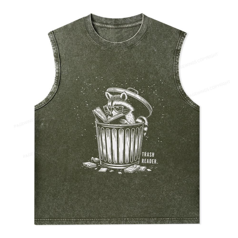 Pagewings Trash Reader Raccoon - Book Quote Unisex Washed Tank Top