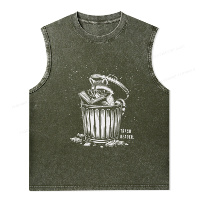 Pagewings Trash Reader Raccoon - Book Quote Unisex Washed Tank Top