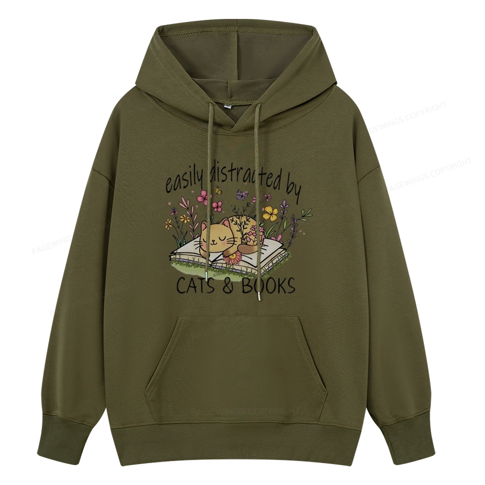Pagewings Easily Distracted By Cats And Books Unisex Classic Hoodie