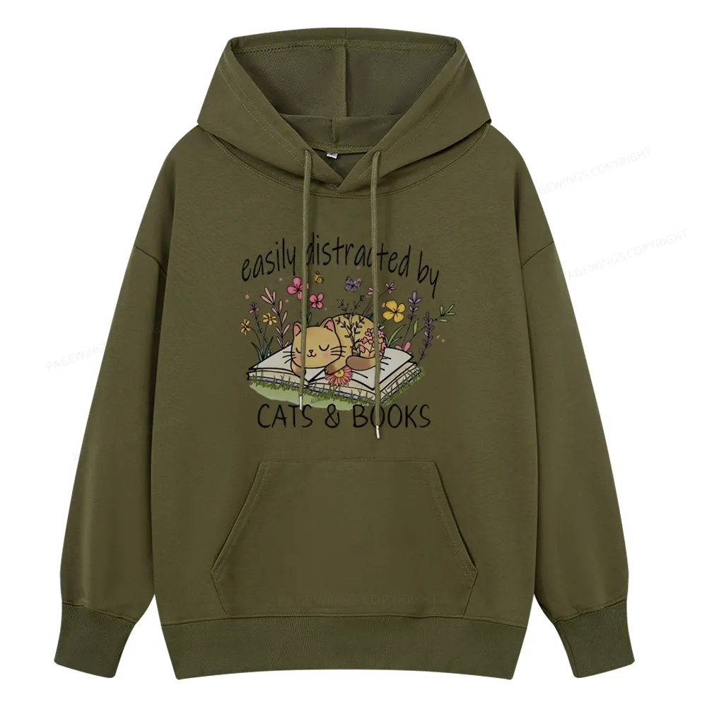 Pagewings Easily Distracted By Cats And Books Unisex Classic Hoodie