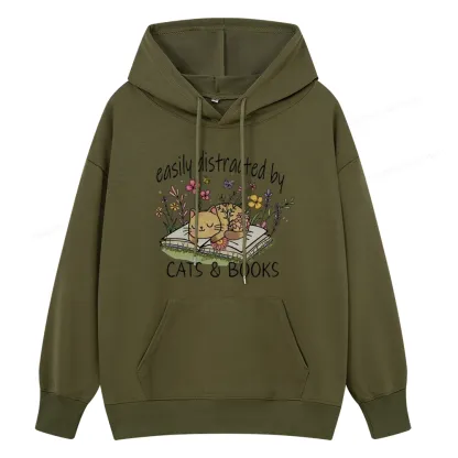 Pagewings Easily Distracted By Cats And Books Unisex Classic Hoodie