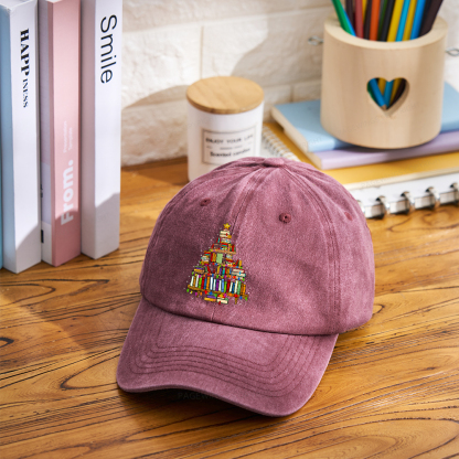 Pagewings Christmas Books Tree Washed Cap