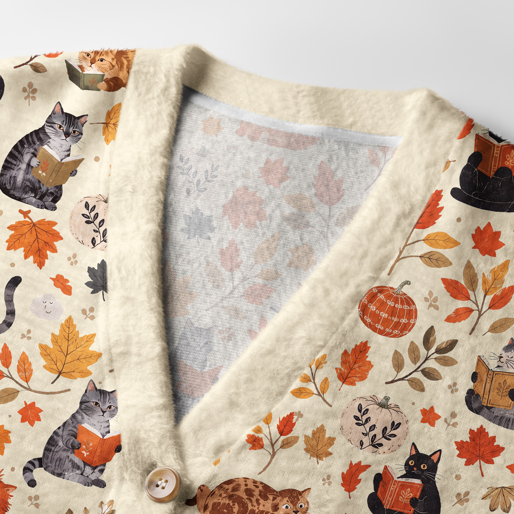 Pagewings Cat Book Lover Light Knit Unisex Cardigan Sweaters
