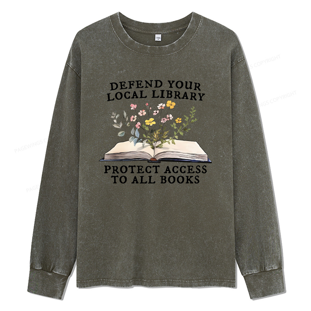 Pagewings Books Save Lives Protect Libraries Unisex Washed Long Sleeve