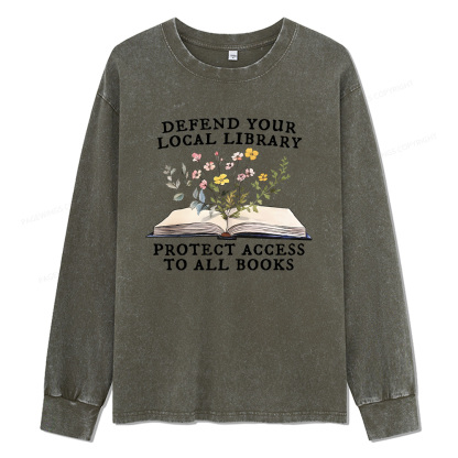 Pagewings Books Save Lives Protect Libraries Unisex Washed Long Sleeve T-shirt