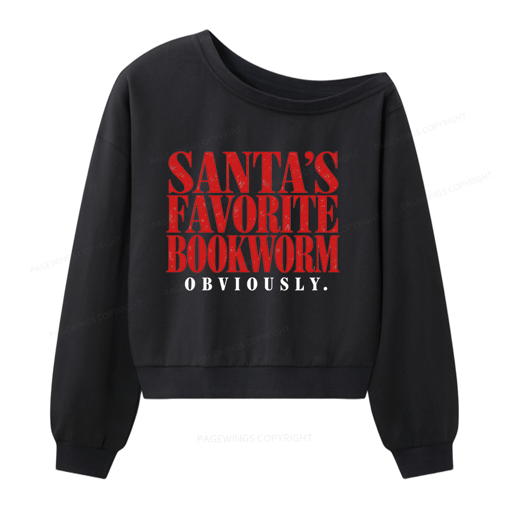 Pagewings Santa's Favorite Bookworm Women Off Shoulder Sweatshirt
