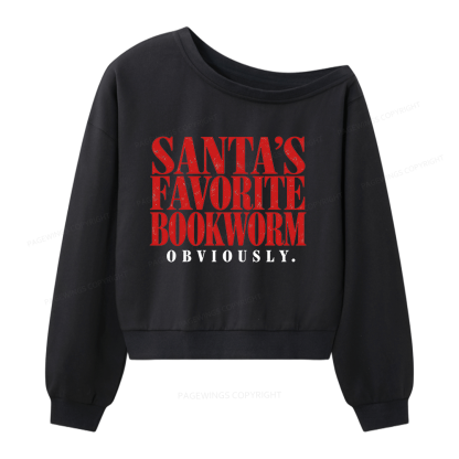 Pagewings Santa's Favorite Bookworm Women Off Shoulder Sweatshirt