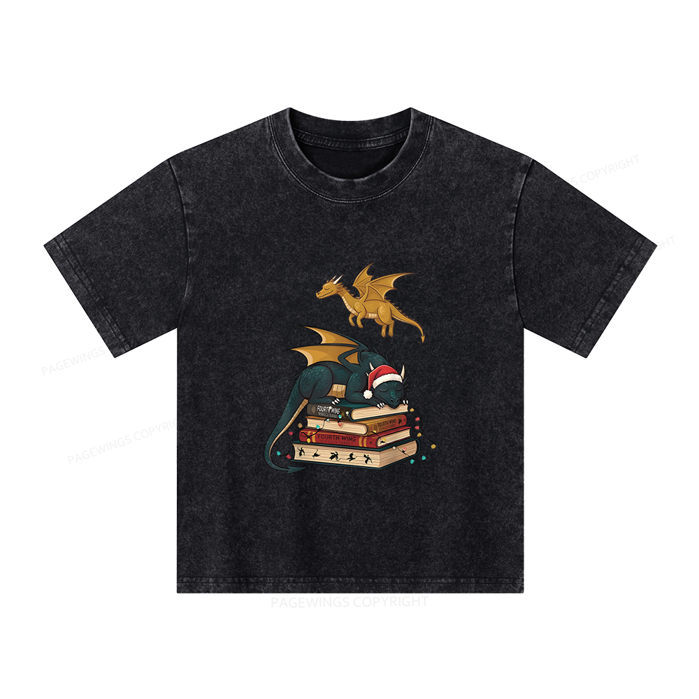 Pagewings Dragons Christmas Unisex Kids Washed T-shirt
