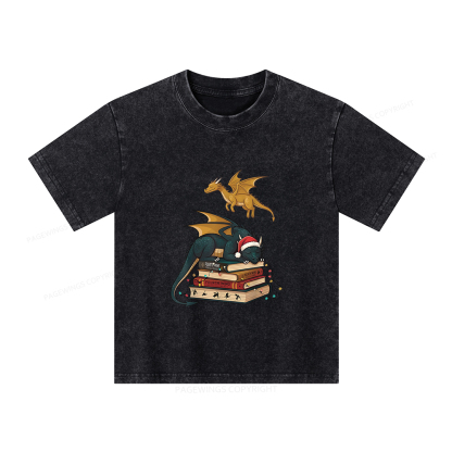 Pagewings Dragons Christmas Unisex Kids Washed T-shirt