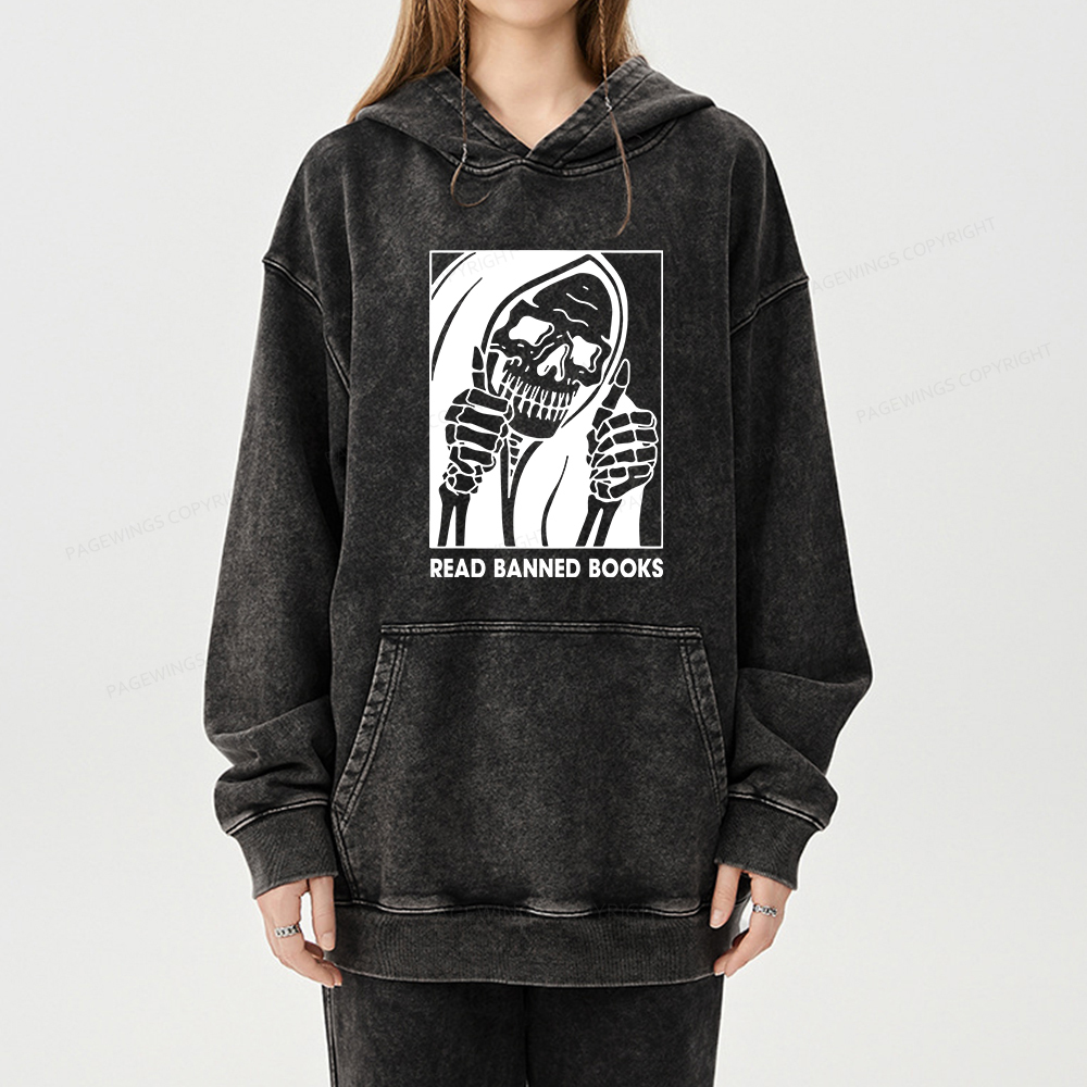 Pagewings Read Banned Books Unisex Washed Hoodie