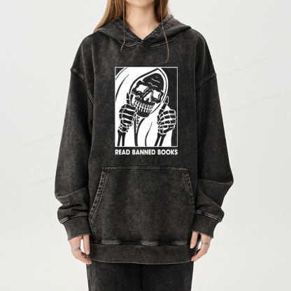 Pagewings Read Banned Books Unisex Washed Hoodie