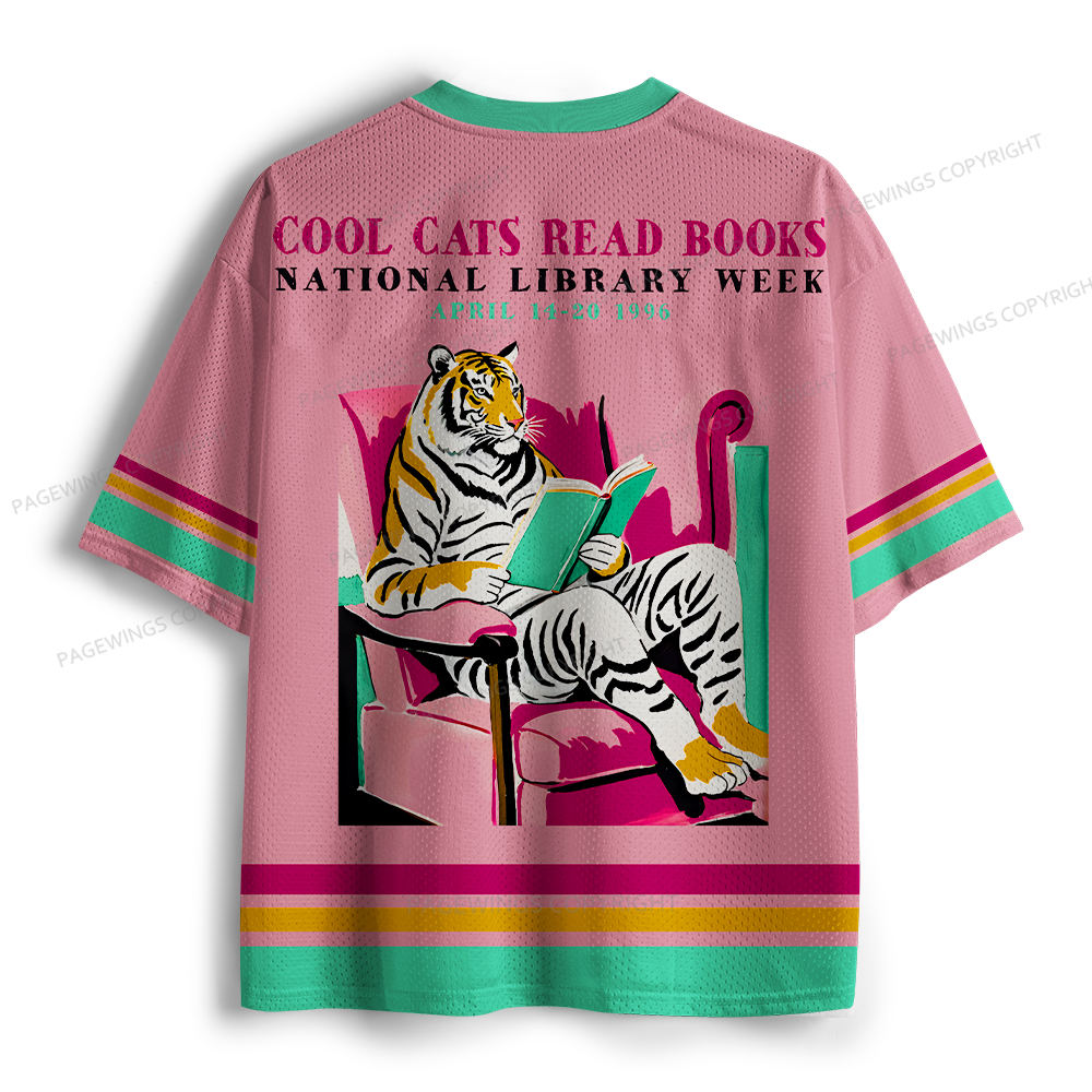Pagewings Cool Cats Read Books National Library Week Unisex Mesh Jersey