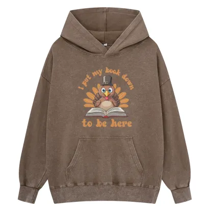 Pagewings Funny Thanksgiving Book Unisex Washed Hoodie