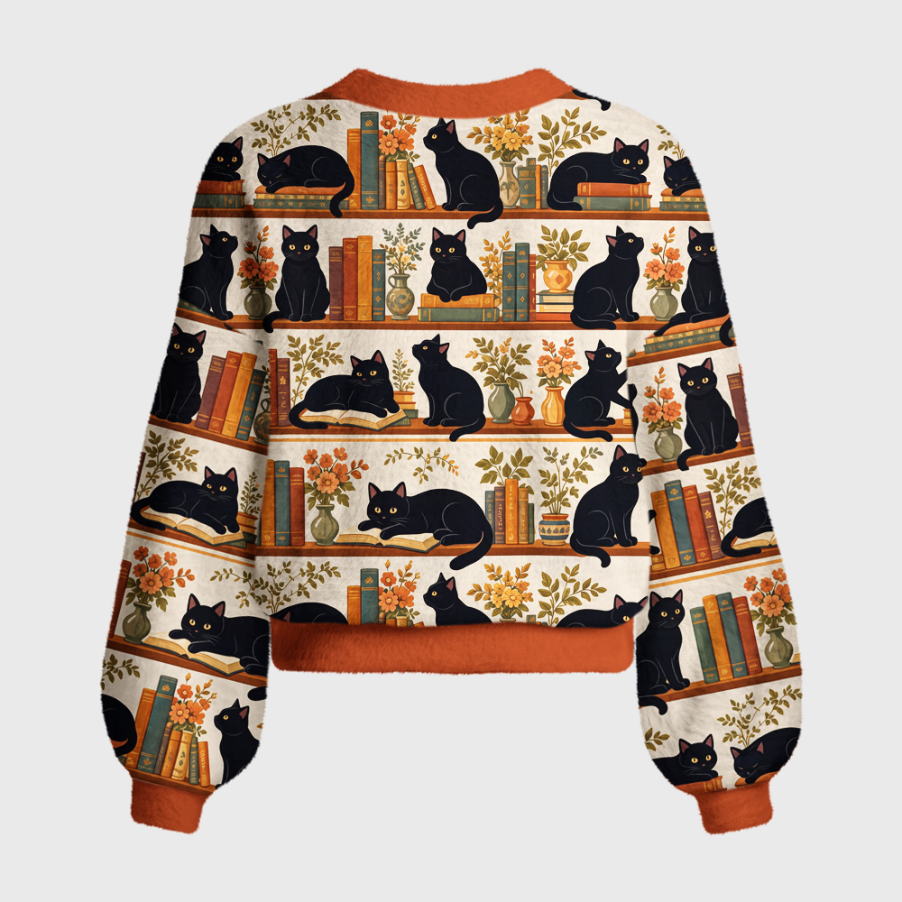 Pagewings Cat Book Lover Women's Cardigan Sweater