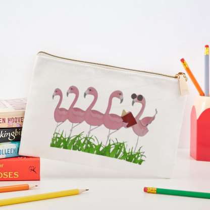 Pagewings Funny Flamingo Reading Book  Pouch