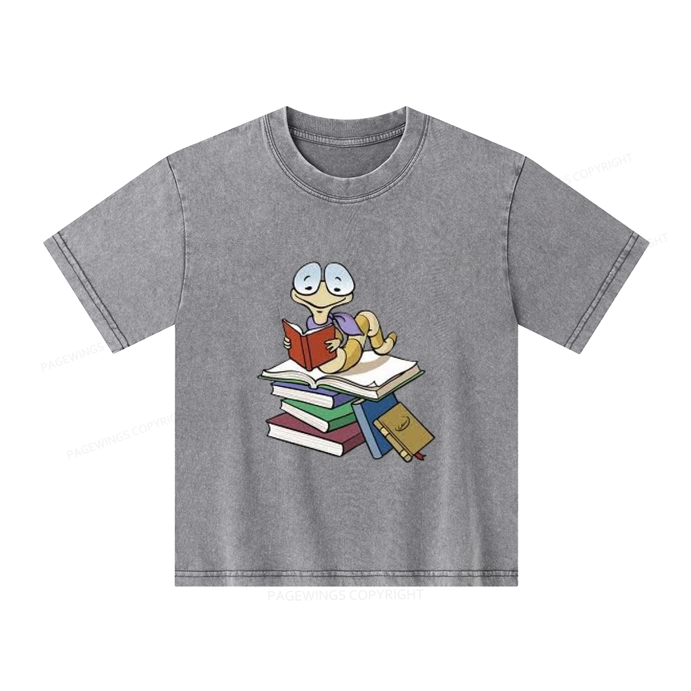 Pagewings Reading Snail and Book Unisex Kids Washed T-shirt