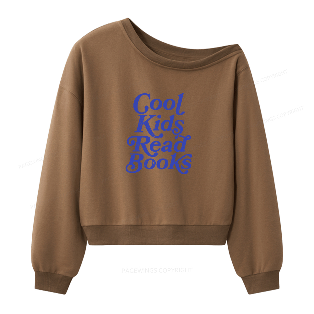 Pagewings Cool Kids Read Books Women Off Shoulder Sweatshirt
