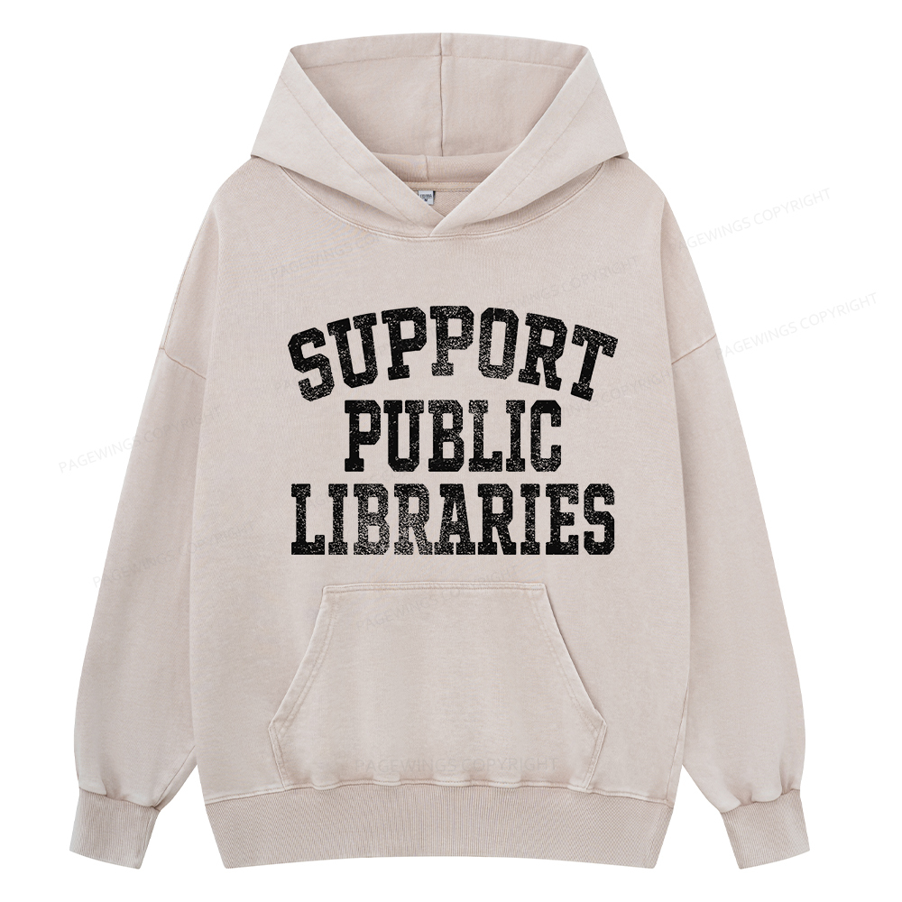 Pagewings Support Public Libraries Unisex Washed Hoodie