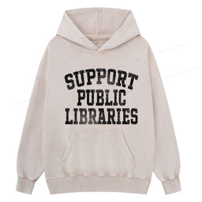 Pagewings Support Public Libraries Unisex Washed Hoodie