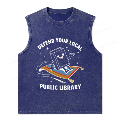 Pagewings Defend Your Local Public Library Unisex Washed Tank Top