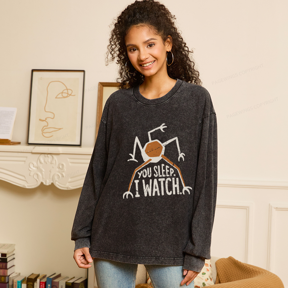 Pagewings You Sleep I Watch Unisex Washed Long Sleeve T-shirt