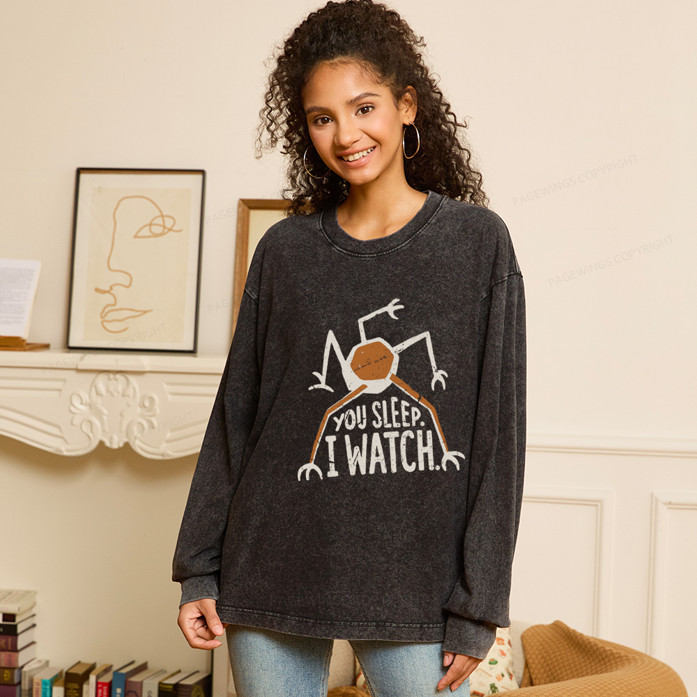 Pagewings You Sleep I Watch Unisex Washed Long Sleeve T-shirt