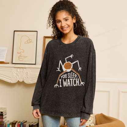 Pagewings You Sleep I Watch Unisex Washed Long Sleeve T-shirt