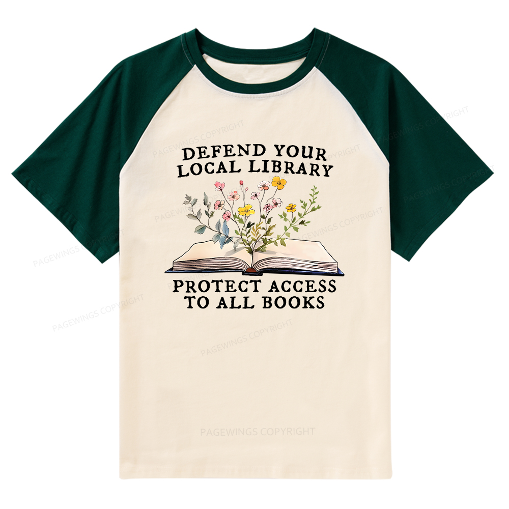 Pagewings Books Save Lives Protect Libraries Raglan T-shirt