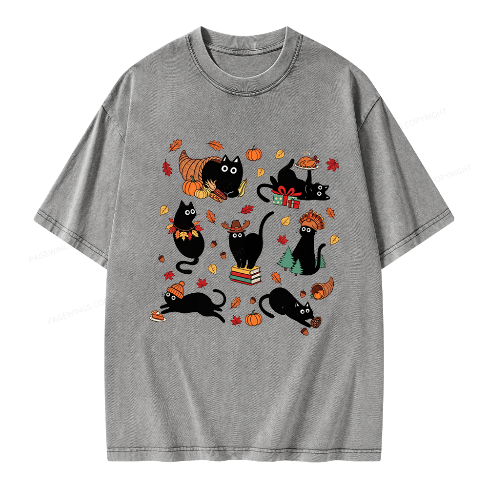 Pagewings Thanksgiving Cat Unisex Washed T-shirt