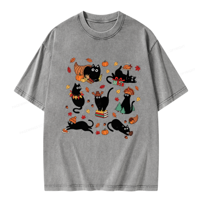 Pagewings Thanksgiving Cat Unisex Washed T-shirt
