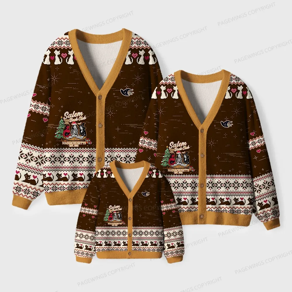 Pagewings Salem Book Club Massachusetts Unisex Ugly Cardigan Sweaters