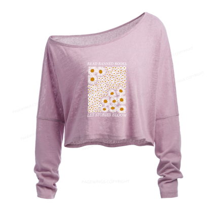 Pagewings Read Banned Books Slouchy Long Sleeve Off Shoulder T-shirt