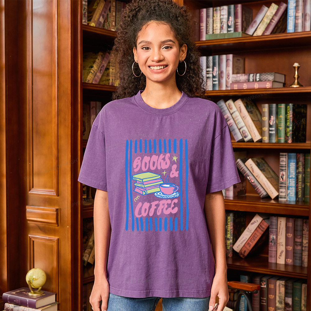 Pagewings Books And Coffee Unisex Washed T-shirt