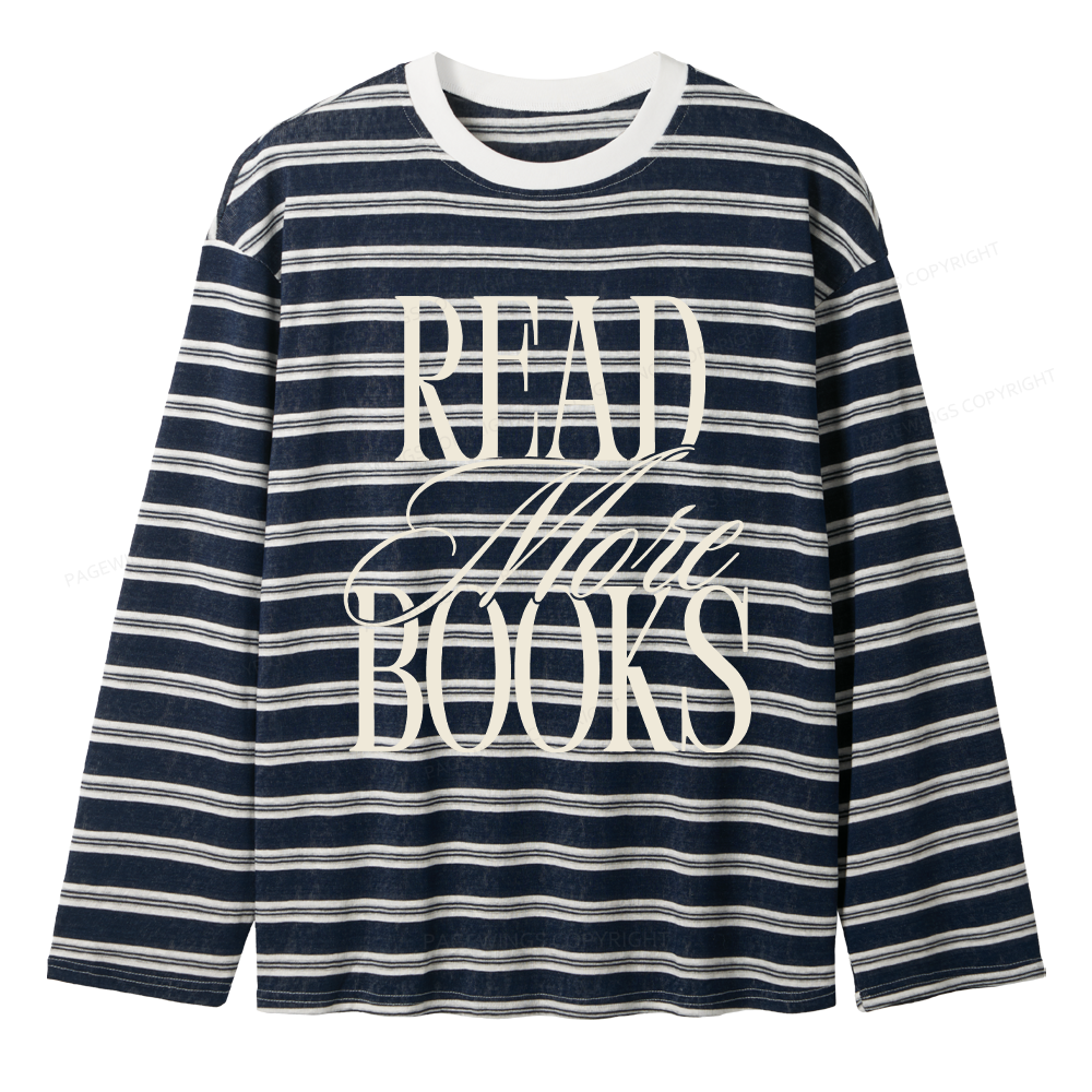 Pagewing Dog Loving Coffee Drinking Book Reading Unisex Striped Long Sleeve T-Shirt