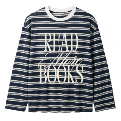 Pagewing Dog Loving Coffee Drinking Book Reading Unisex Striped Long Sleeve T-Shirt
