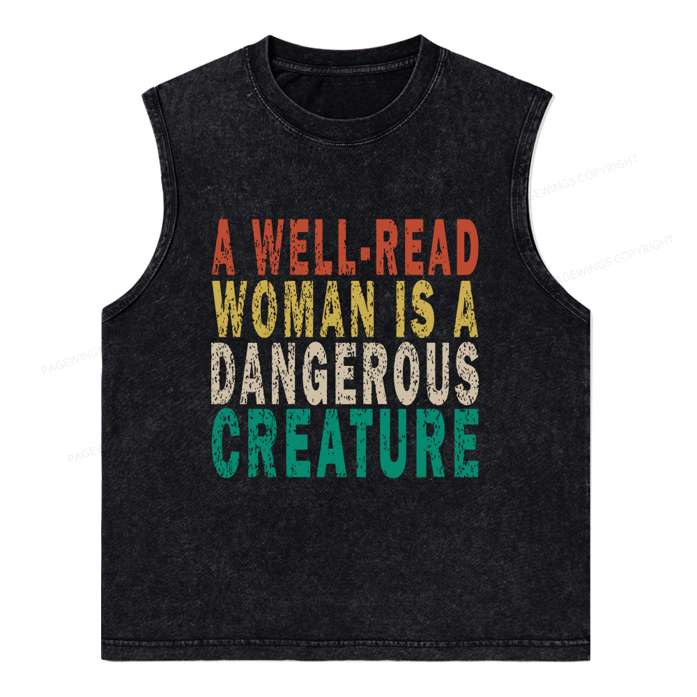 Pagewings A Well-Read Woman Is A Dangerous Creature Unisex Washed Tank Top
