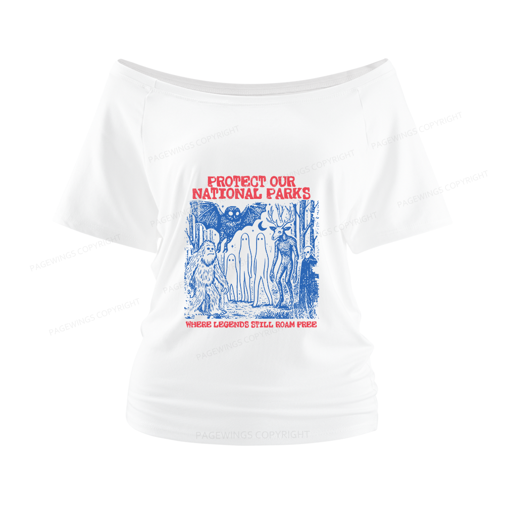 Pagewings Protect Our Parks Vintage Camping Women Off Shoulder T-shirts