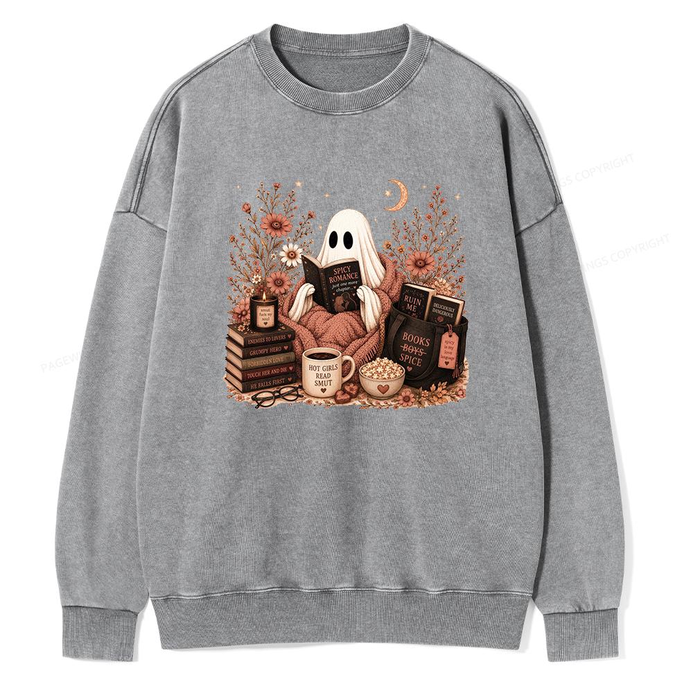 Pagewings Smut Reading Ghost Unisex Washed Sweatshirt