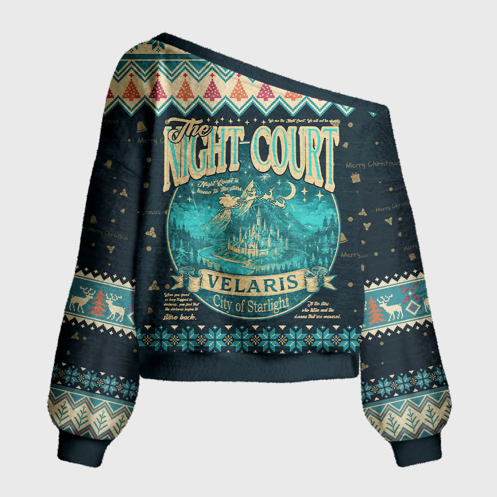 Pagewings Fantasy Bookish Off Shoulder Ugly Knit Sweater
