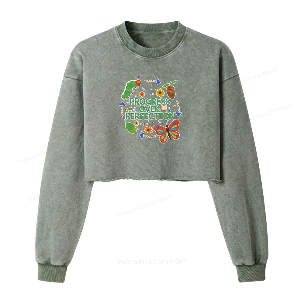 Pagewing Progress Over Perfection Washed Crop Sweatshirt