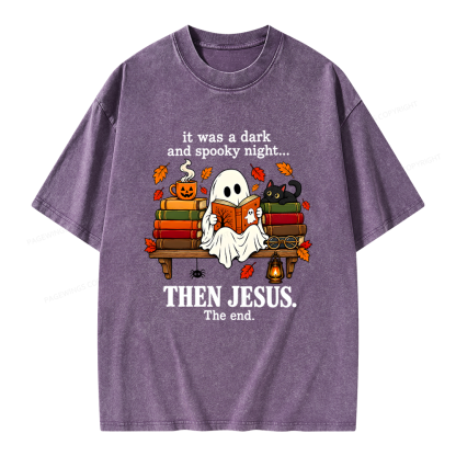 Pagewings It Was A Dark And Spooky Night Unisex Washed T-shirt