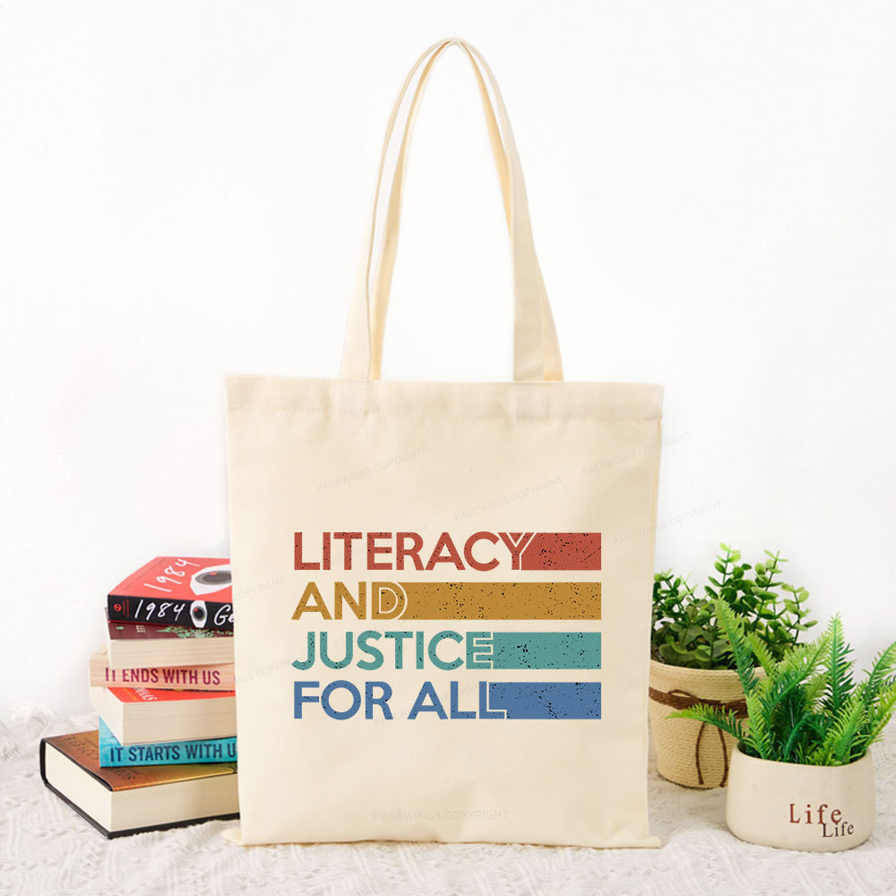 Pagewing Literacy and Justice For All Tote Bag
