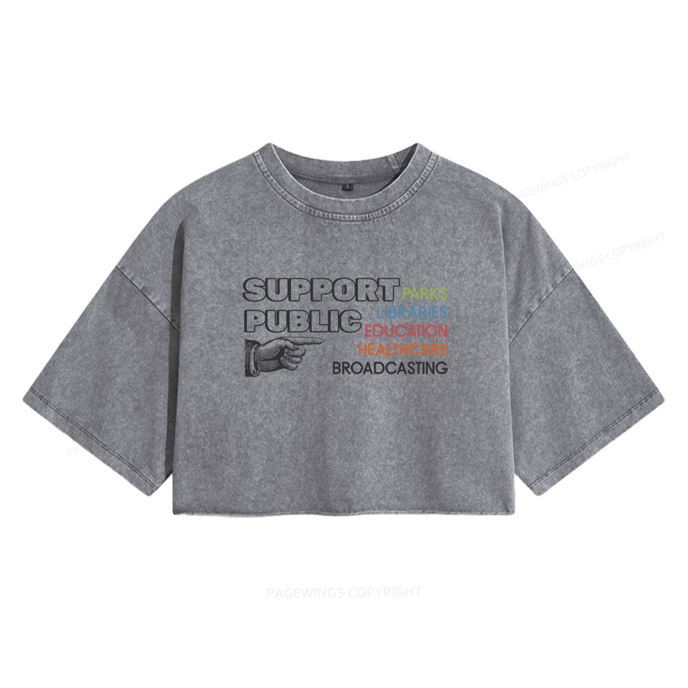 Pagewings Support Public Parks Libraries Education Women's Washed Cropped T-shirt
