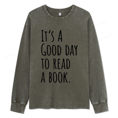 Pagewings It's A Good Day To Read A Book Unisex Washed Long Sleeve T-shirt