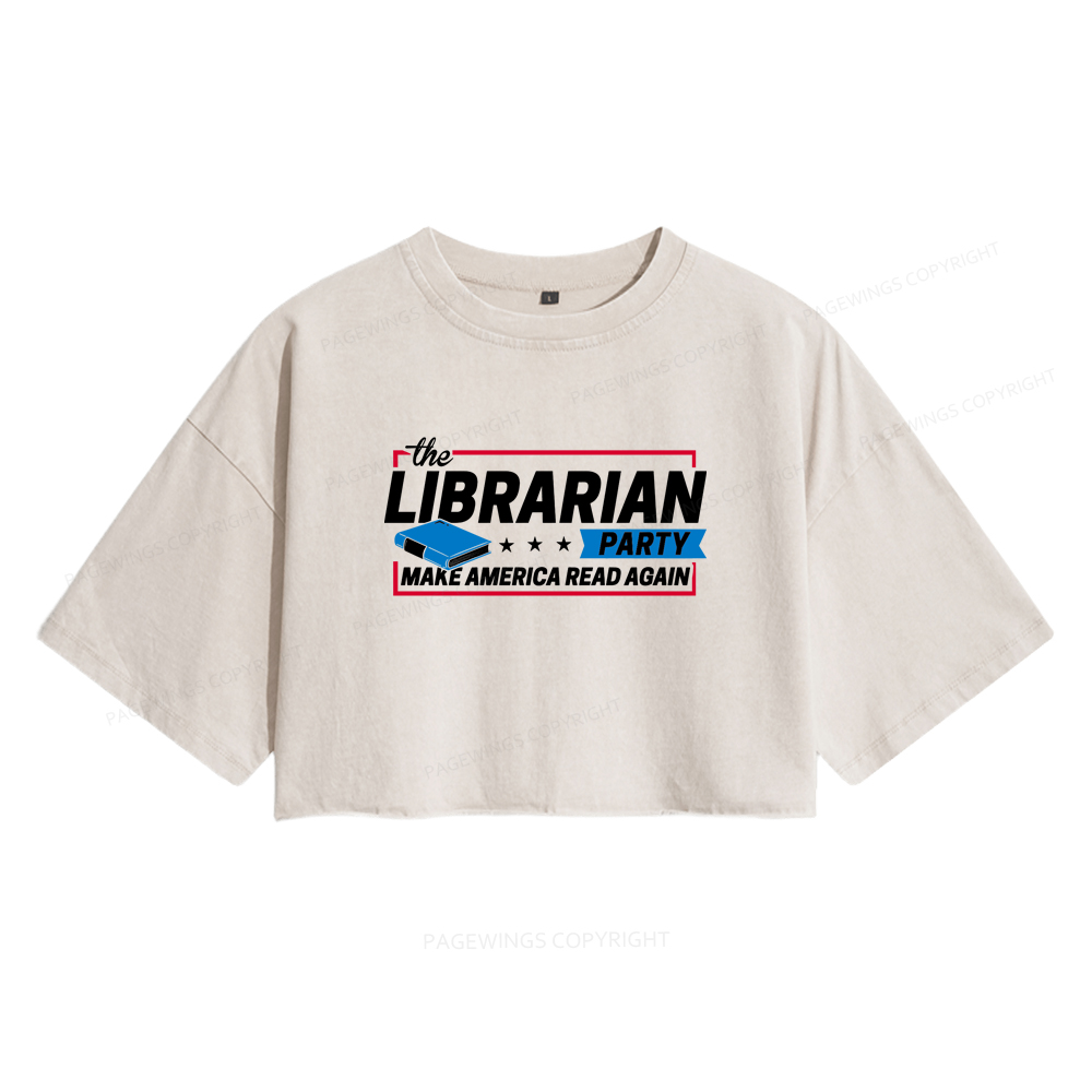 Pagewings The Librarian Party Women's Washed Cropped T-shirt