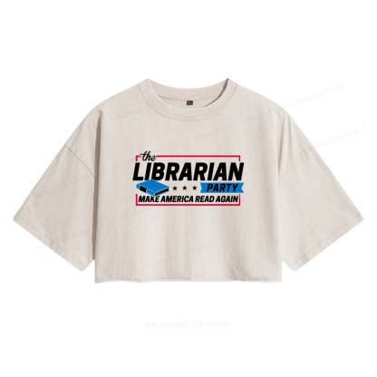 Pagewings The Librarian Party Women's Washed Cropped T-shirt