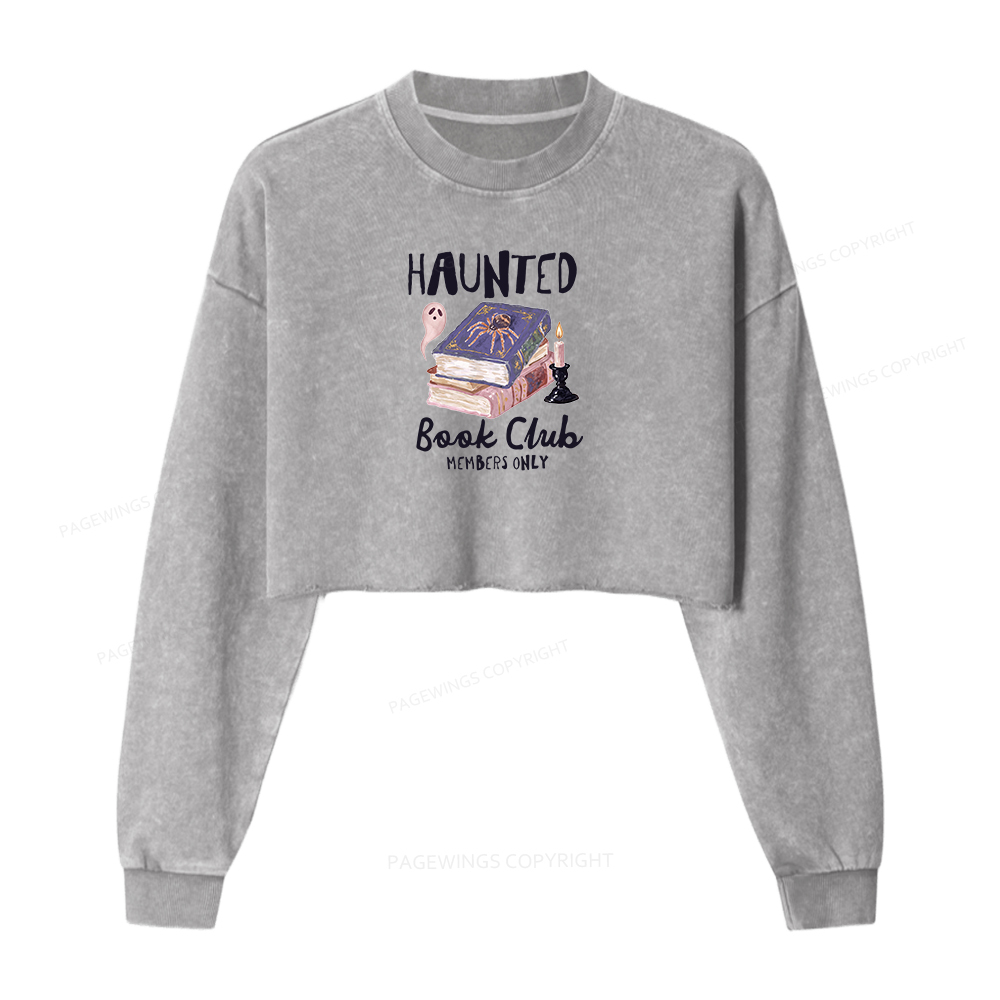 Pagewings Haunted Book Washed Crop Sweatshirt