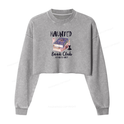 Pagewings Haunted Book Washed Crop Sweatshirt