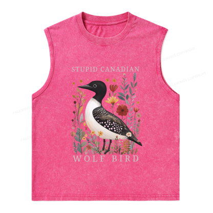 Pagewings Stupid Canadian Wolf Bird Unisex Washed Tank Top