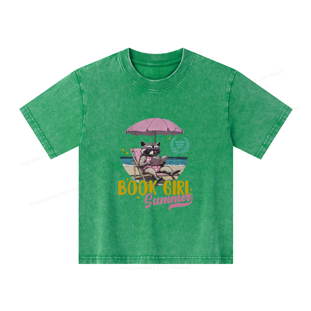 Pagewings Book Girl Summer Unisex Kids Washed T-shirt